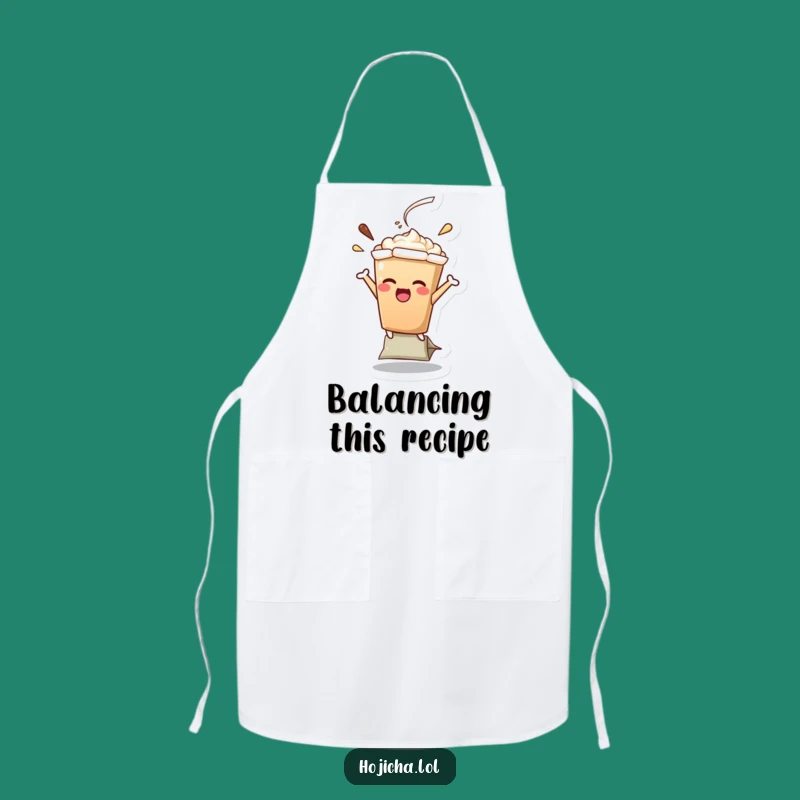 Funny Hojicha Latte Teabag Balance Apron, Practical Humorous Gift for Kitchen Fun