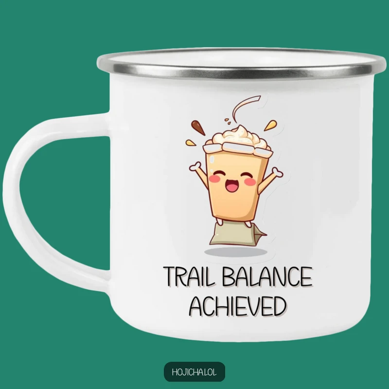 Durable Funny Hojicha Latte Teabag Balance Camping Mug, Outdoor Humorous Gift