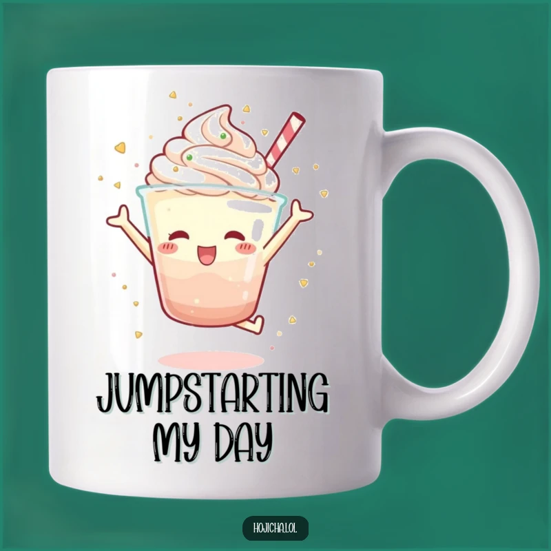 Funny Hojicha Parfait Jump Mug, Joyful Humorous Gift for Dessert Lovers