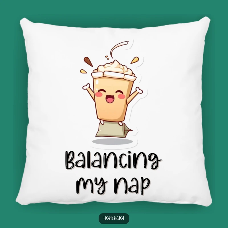 Cozy Funny Hojicha Latte Teabag Balance Pillow, Soft Humorous Gift for Relaxing Moments