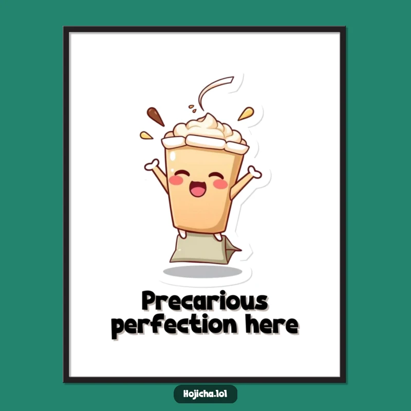 Funny Hojicha Latte Teabag Balance Digital Art, Instant Humorous Gift for Wall DecorFans