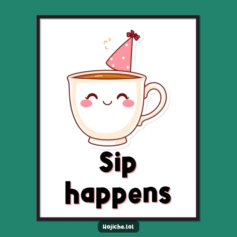 Funny Teacup Party Hat Poster: Festive Wall Art for Cheerful Spaces