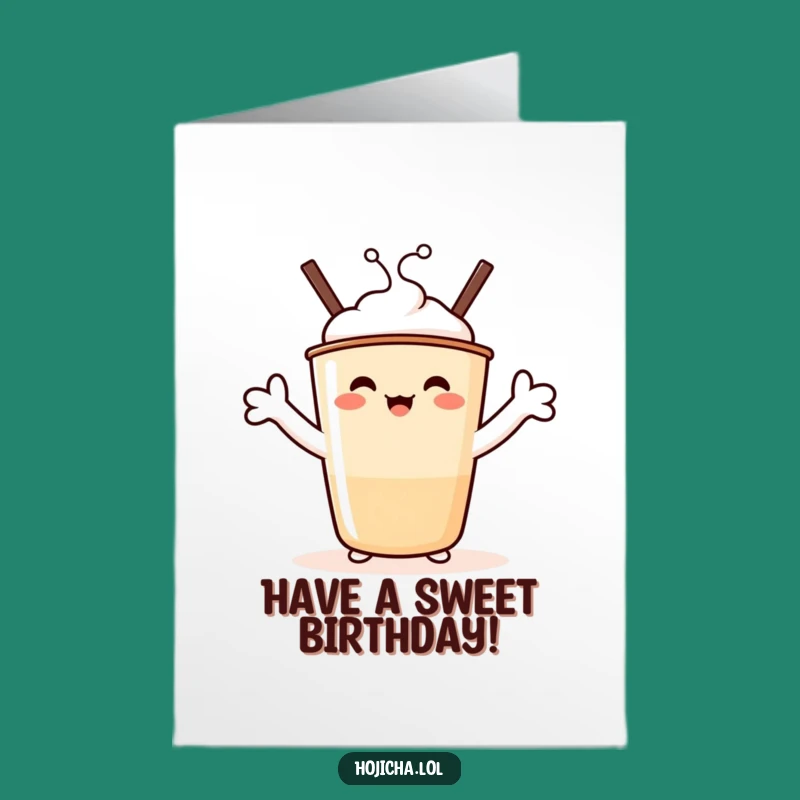 Free Printable Birthday Card: Smiling Hojicha Cup Hugs Downloadable Joy