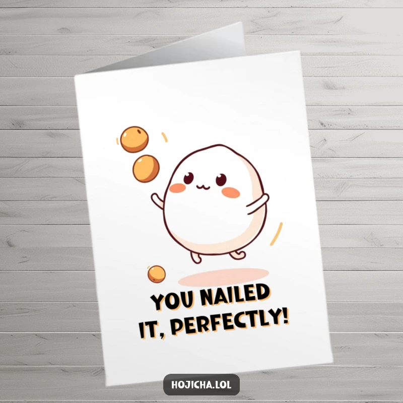 Funny Free Printable Juggling Mochi with little legs, tossing soybeans, celebrating achievements.