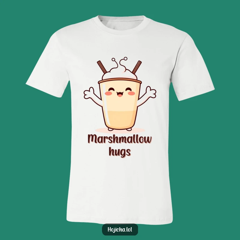 Funny Hojicha Hug T-Shirt: Beaming Character with Marshmallow Arms