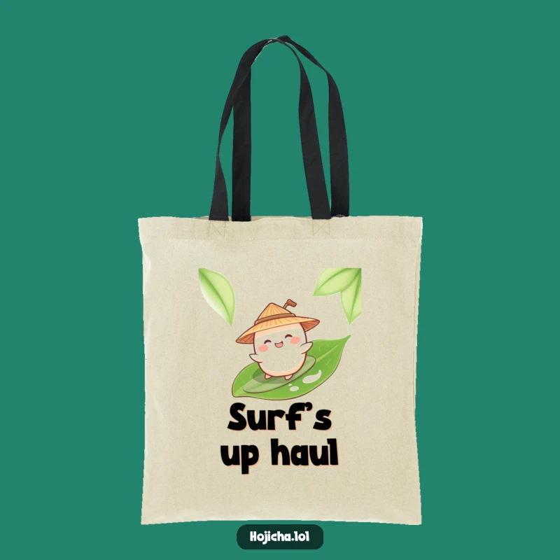 Funny Mochi Surfing Tea Leaf Tote Bag: Carry Your Tropical Fun